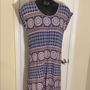 Bohemian Royal Coral Mandalas Patterned Dress with Pockets L